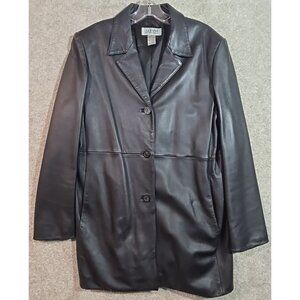 Alfani Outerwear Genuine Leather Coat Jacket Mid-Length Lined Black Women's L